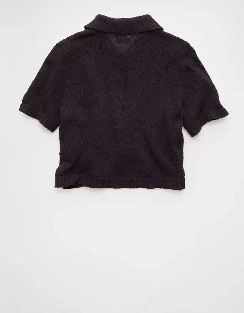 AE Short-Sleeve Collared Button-Up Cardigan
