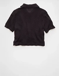 AE Short-Sleeve Collared Button-Up Cardigan
