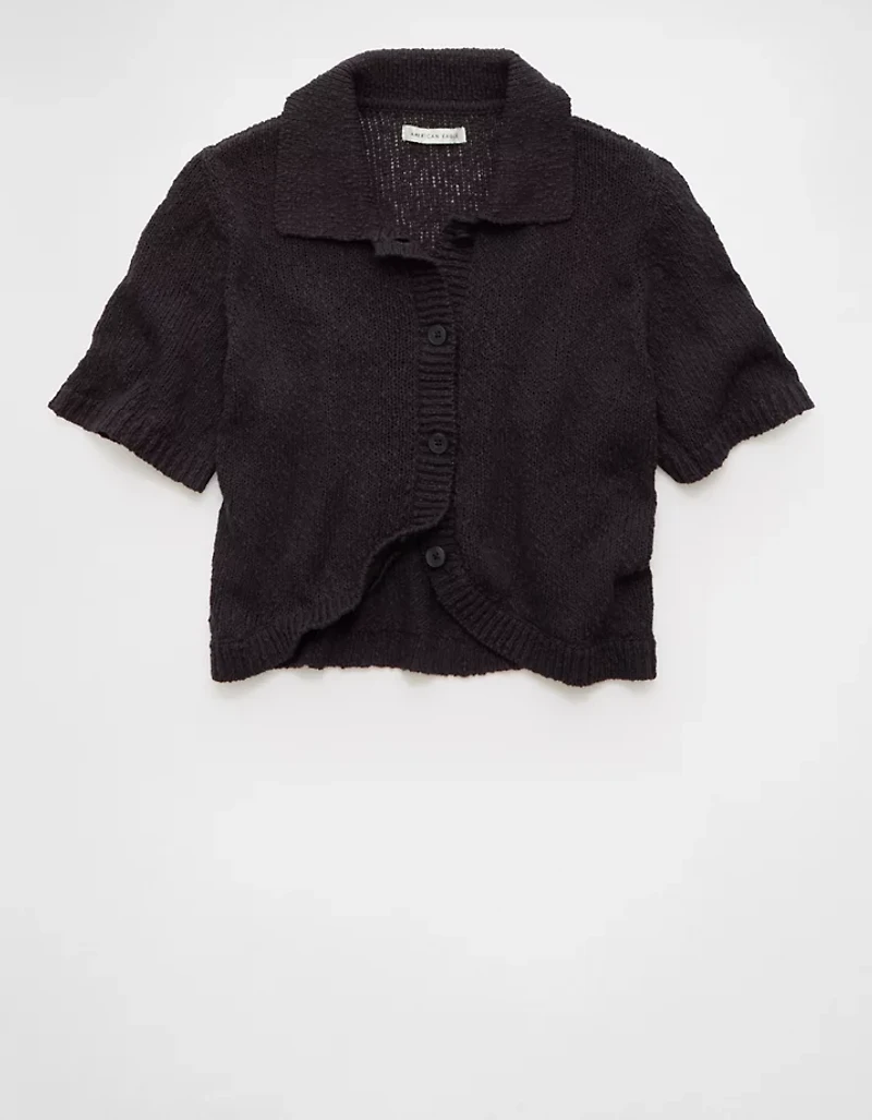 AE Short-Sleeve Collared Button-Up Cardigan