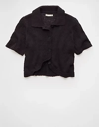 AE Short-Sleeve Collared Button-Up Cardigan