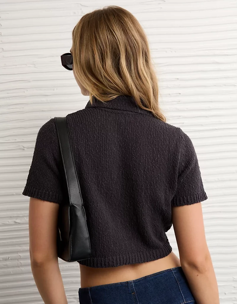 AE Short-Sleeve Collared Button-Up Cardigan