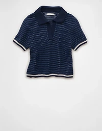AE Cropped Crochet Sweater Polo Shirt