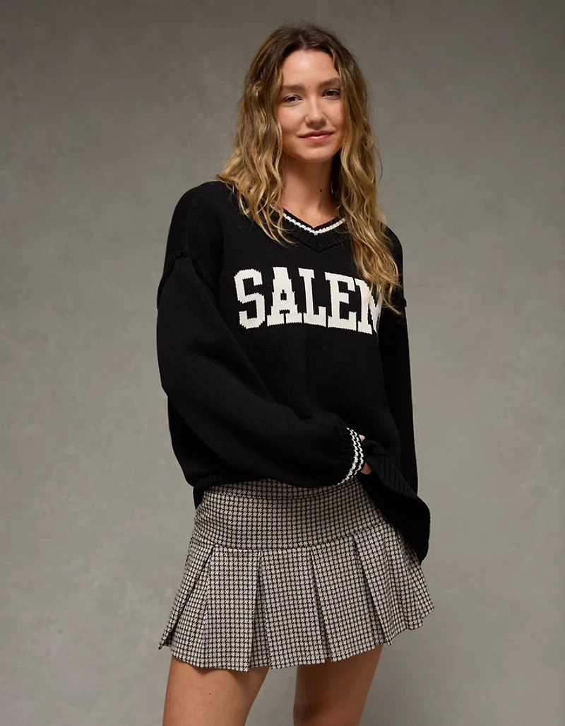 AE Oversized V-Neck Halloween Graphic Sweater