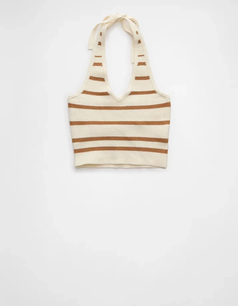 AE Cropped Striped Sweater Halter Top