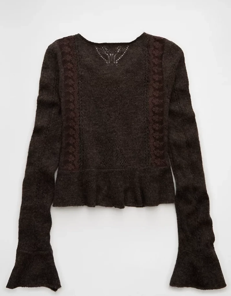 AE Lace Knit Tie-Front Cardigan
