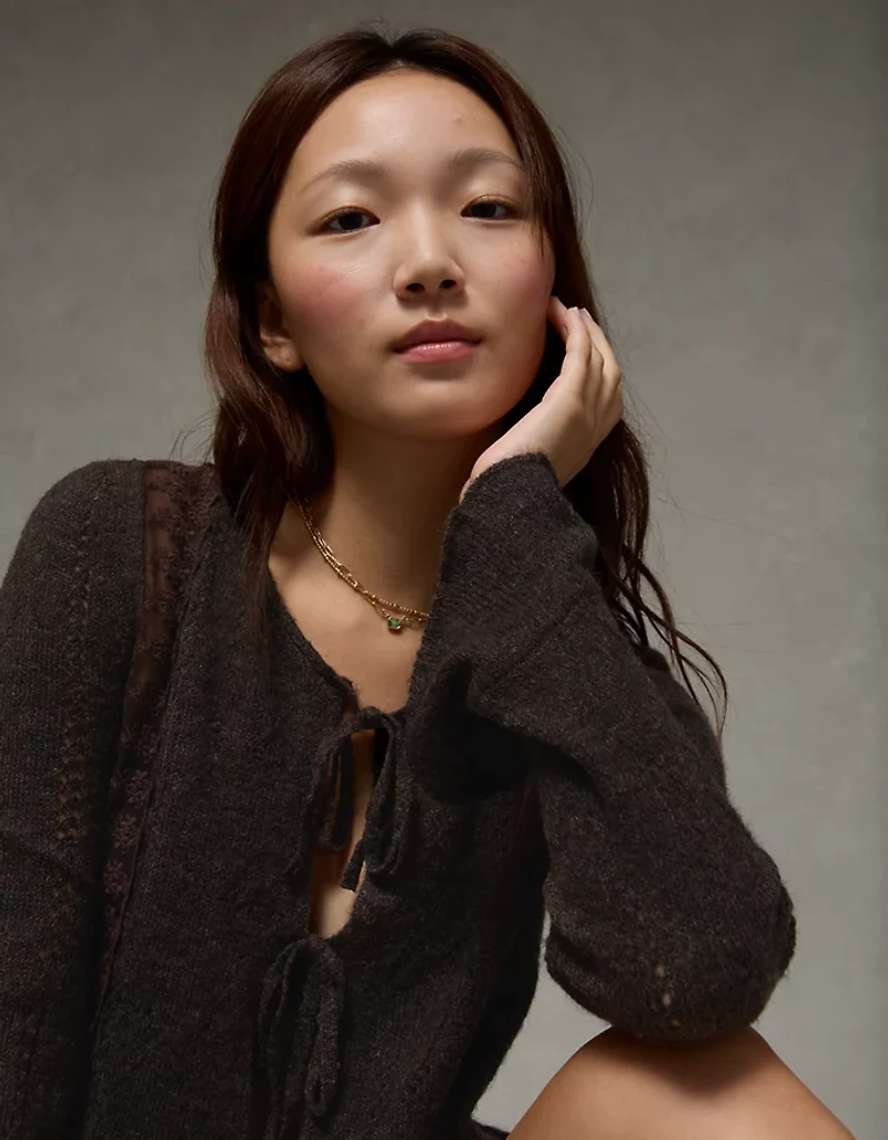 AE Lace Knit Tie-Front Cardigan