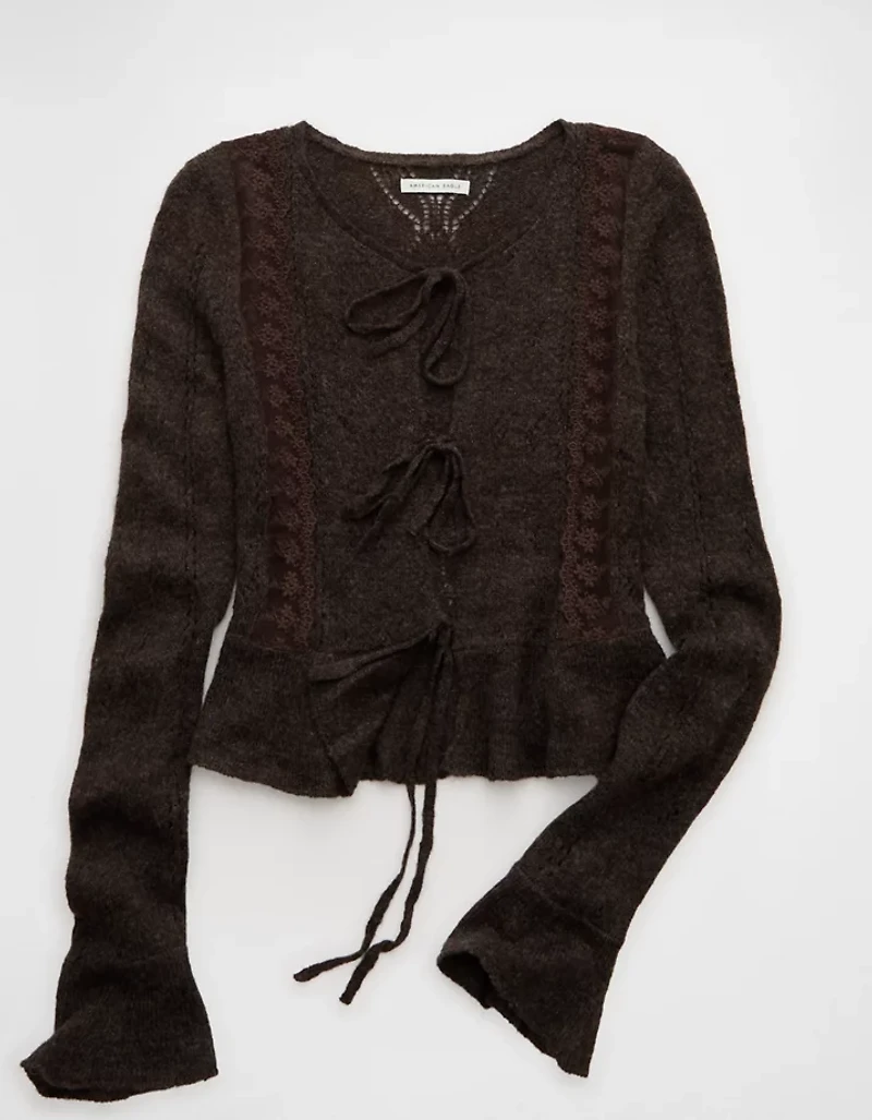 Cardigan noué à l’avant en tricot avec dentelle AE