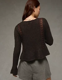 AE Lace Knit Tie-Front Cardigan