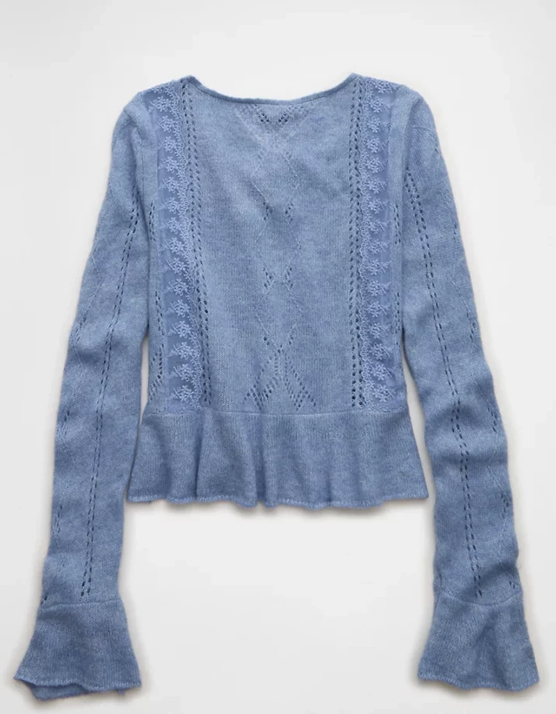 AE Lace Knit Tie-Front Cardigan