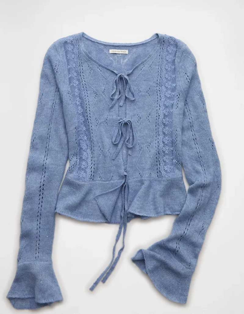 AE Lace Knit Tie-Front Cardigan