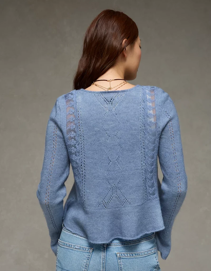 AE Lace Knit Tie-Front Cardigan