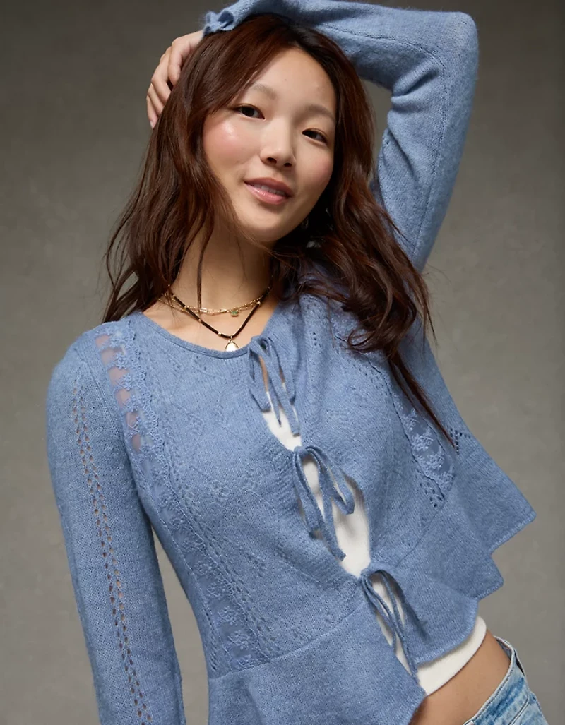 AE Lace Knit Tie-Front Cardigan