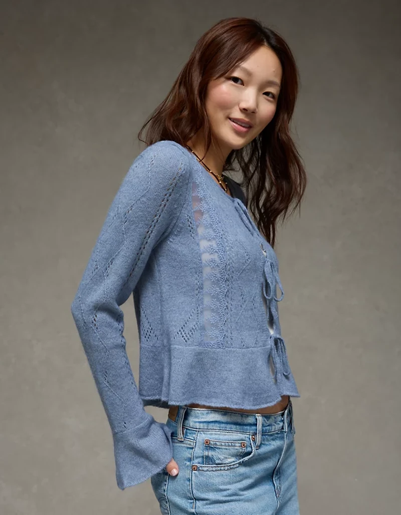 AE Lace Knit Tie-Front Cardigan