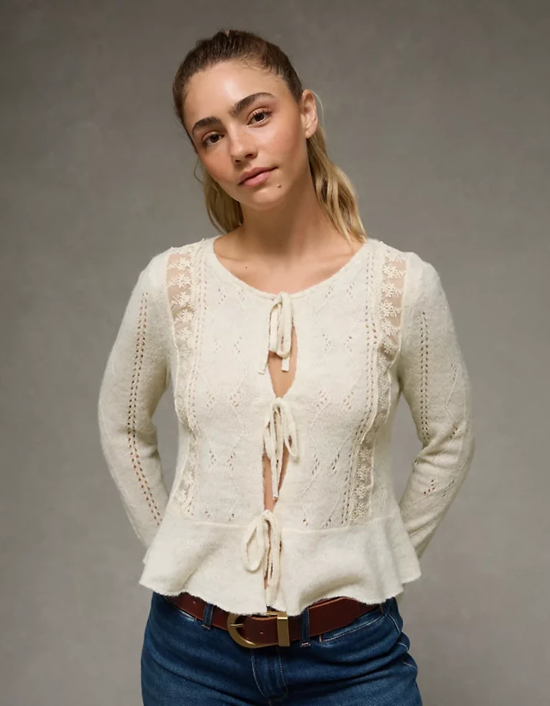 AE Lace Knit Tie-Front Cardigan