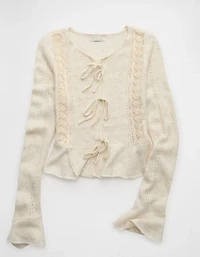 AE Lace Knit Tie-Front Cardigan