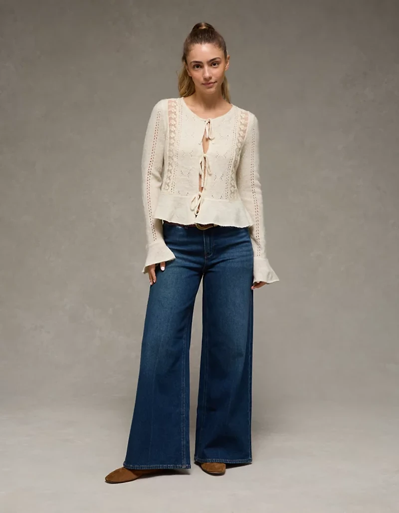 AE Lace Knit Tie-Front Cardigan