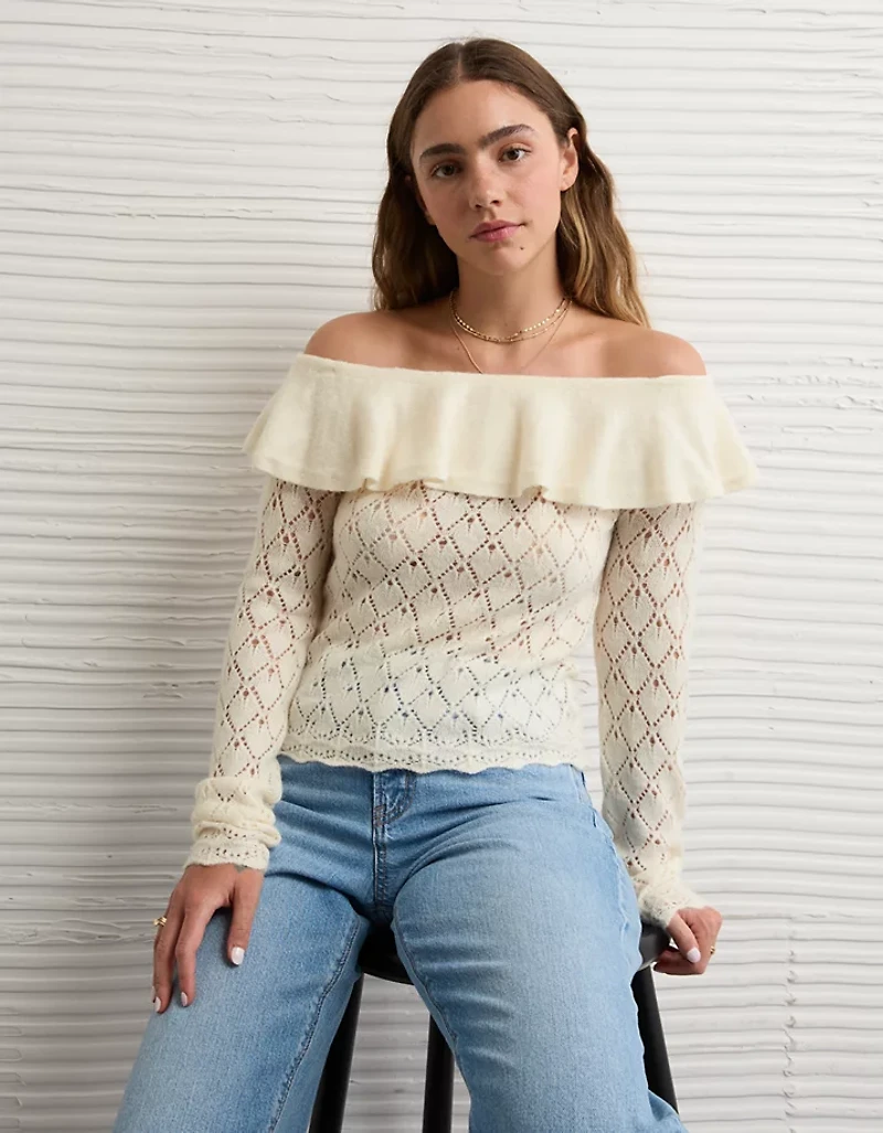 AE Ruffle Off-The-Shoulder Sweater