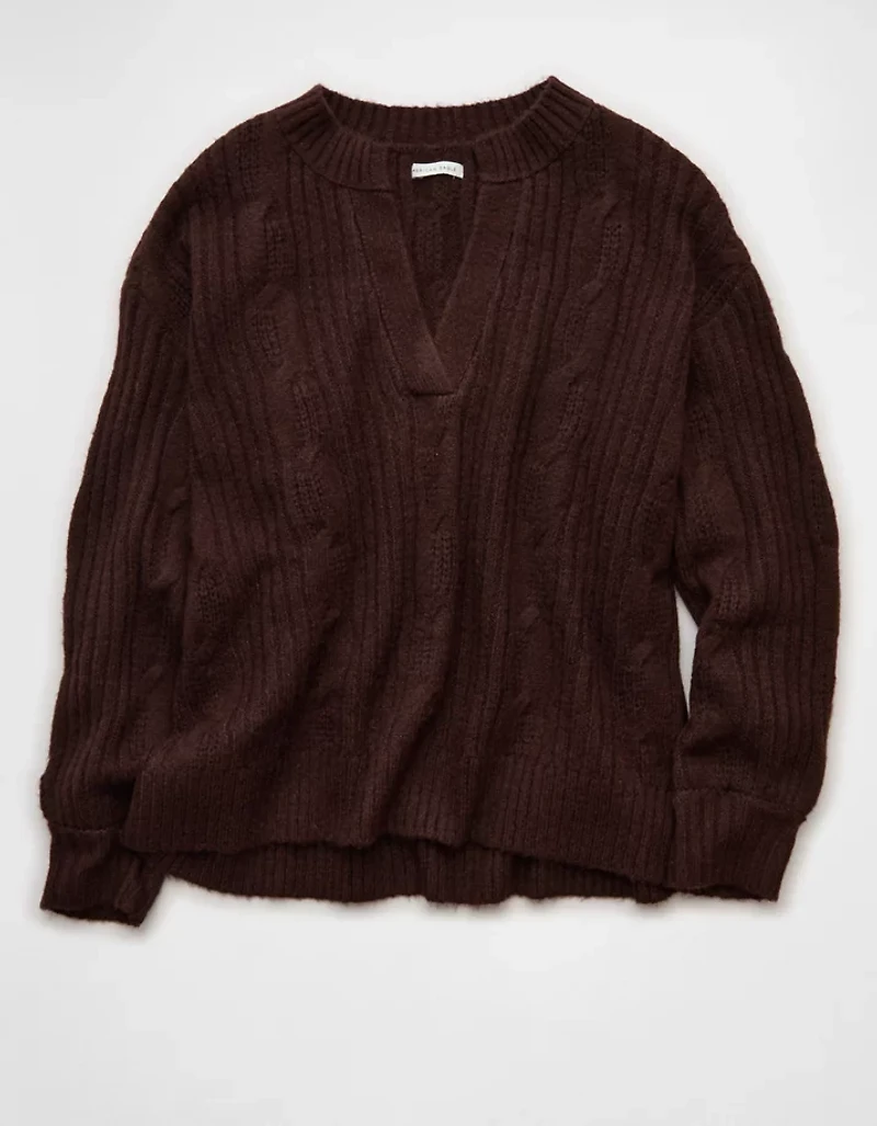 AE Whoa So Soft Notch Neck Cable Sweater