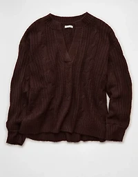 AE Whoa So Soft Notch Neck Cable Sweater