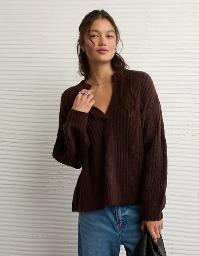 AE Whoa So Soft Notch Neck Cable Sweater