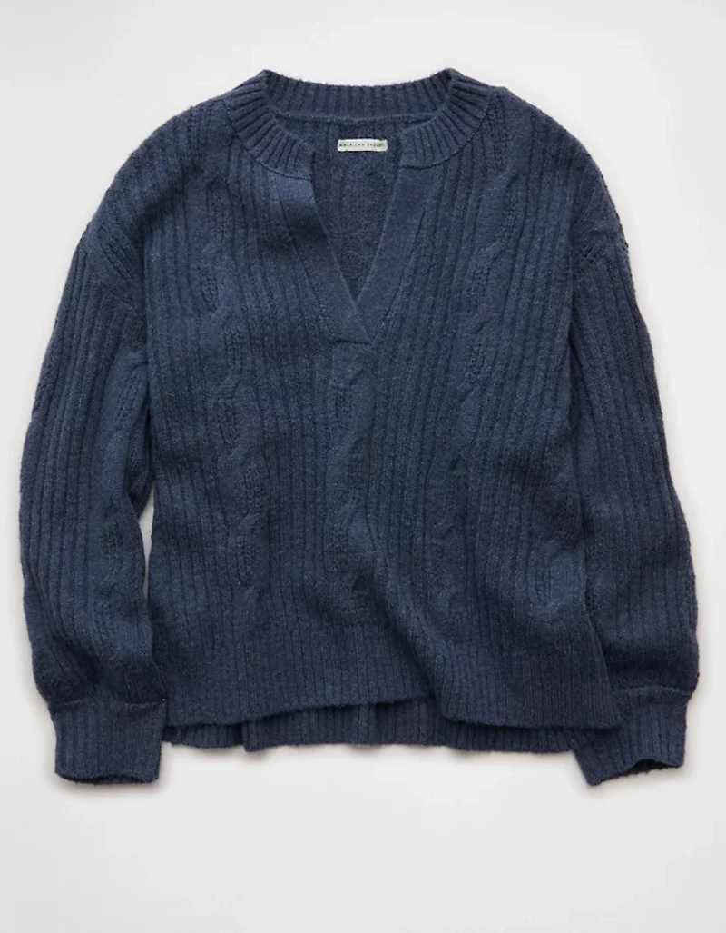AE Whoa So Soft Notch Neck Cable Sweater