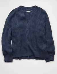 AE Whoa So Soft Notch Neck Cable Sweater