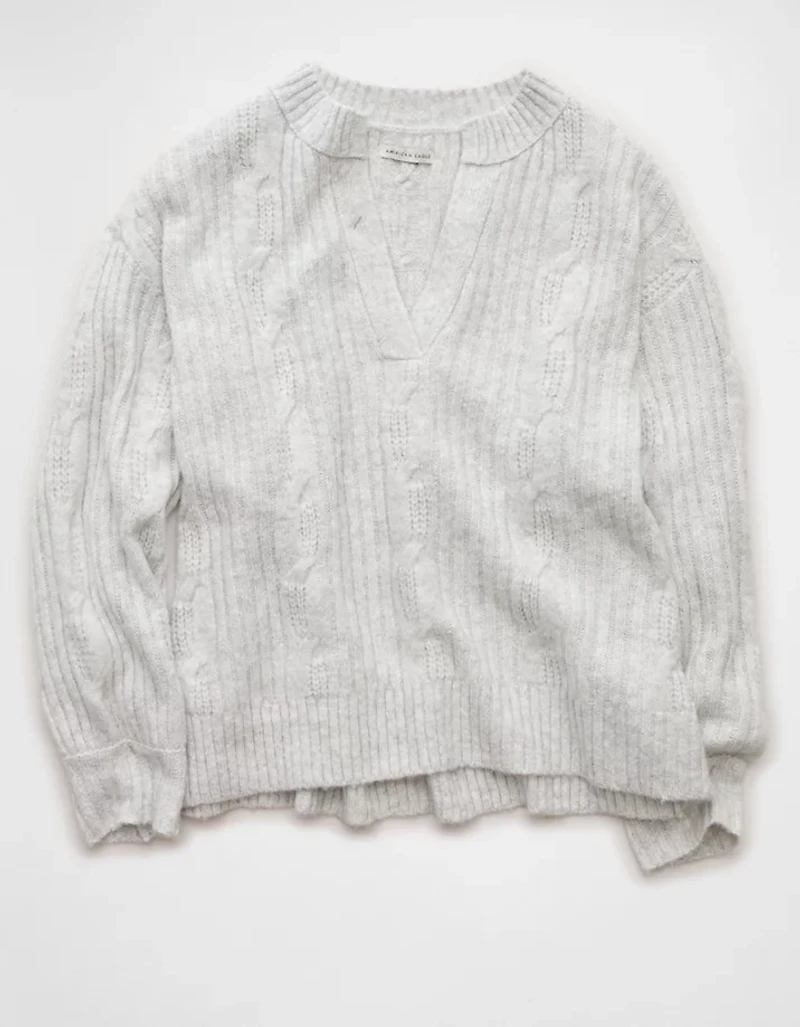 AE Whoa So Soft Notch Neck Cable Sweater