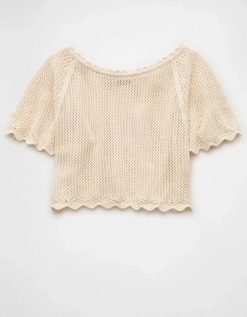 AE Off-the-Shoulder Cropped Crochet Tee