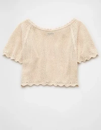 AE Off-the-Shoulder Cropped Crochet Tee
