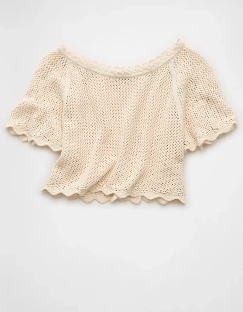 AE Off-the-Shoulder Cropped Crochet Tee