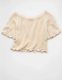 AE Off-the-Shoulder Cropped Crochet Tee