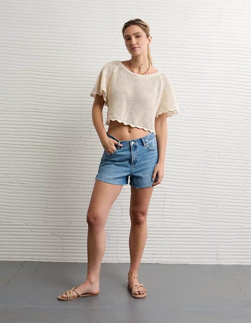 AE Off-the-Shoulder Cropped Crochet Tee