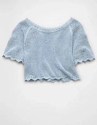 AE Off-the-Shoulder Crochet Tee