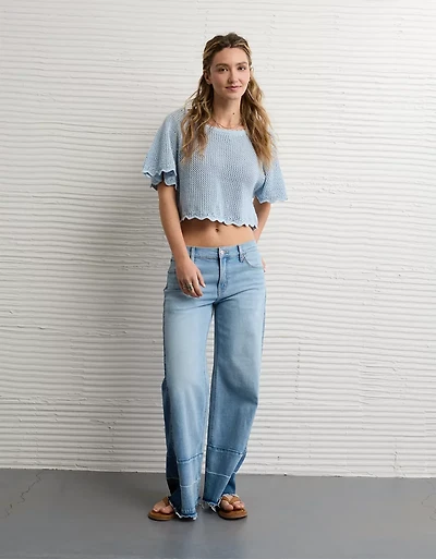 AE Off-the-Shoulder Crochet Tee