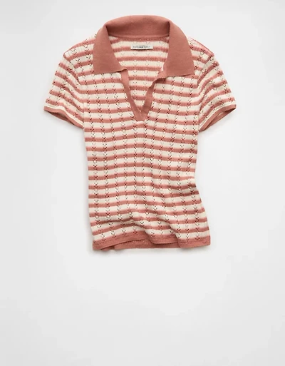 AE Short-Sleeve Pointelle Sweater Polo
