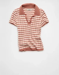 AE Short-Sleeve Pointelle Sweater Polo