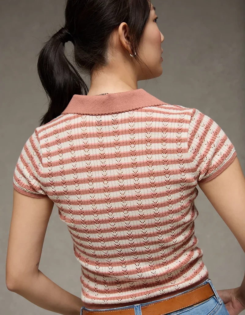 AE Short-Sleeve Pointelle Sweater Polo