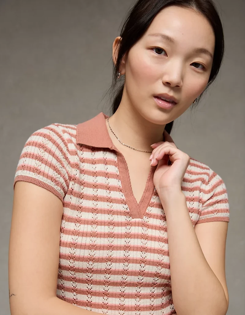 AE Short-Sleeve Pointelle Sweater Polo