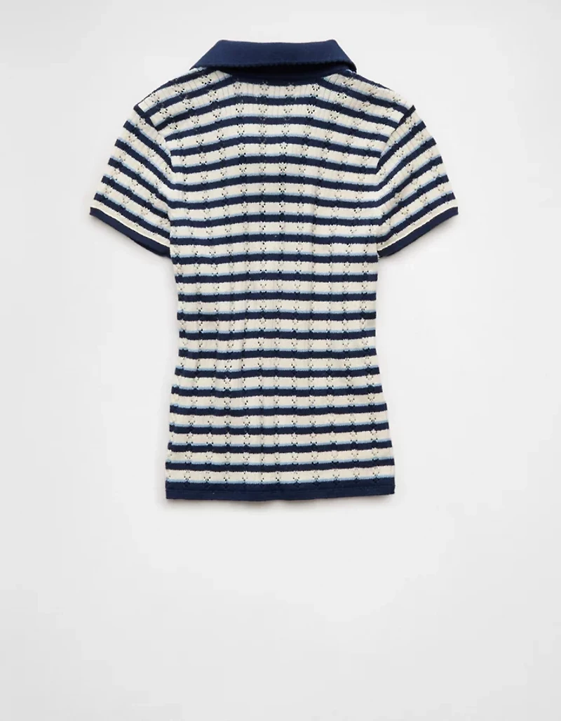 AE Short-Sleeve Pointelle Sweater Polo