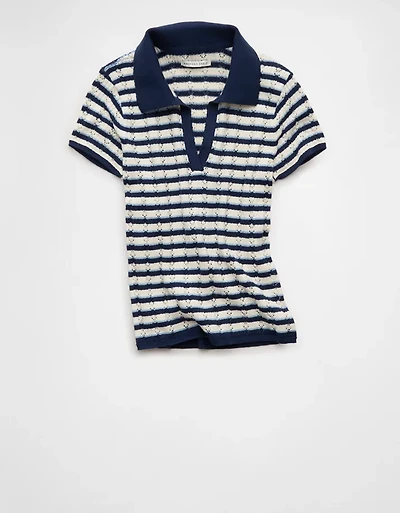 AE Short-Sleeve Pointelle Sweater Polo