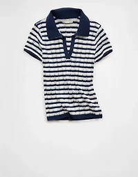 AE Short-Sleeve Pointelle Sweater Polo