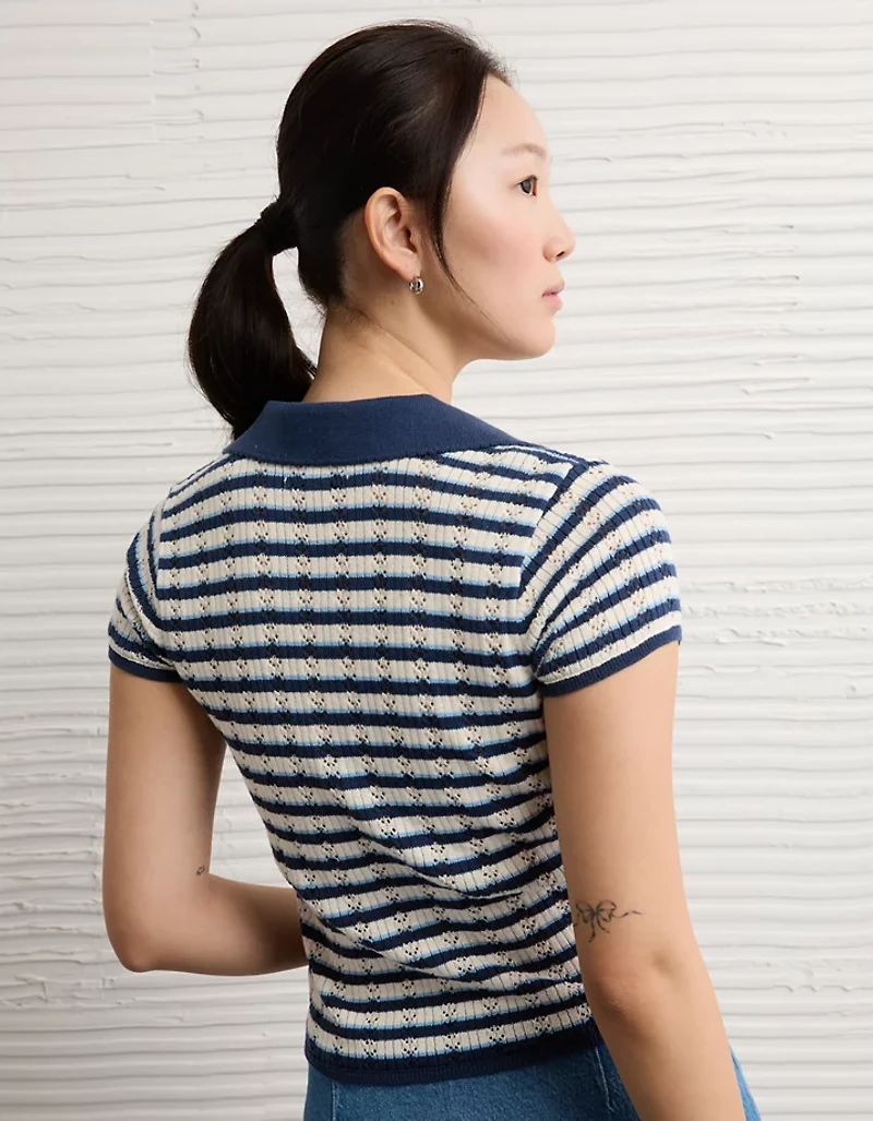 Polo en tricot pointelle à manches courtes AE