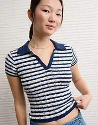 Polo en tricot pointelle à manches courtes AE