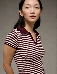 AE Short-Sleeve Pointelle Sweater Polo