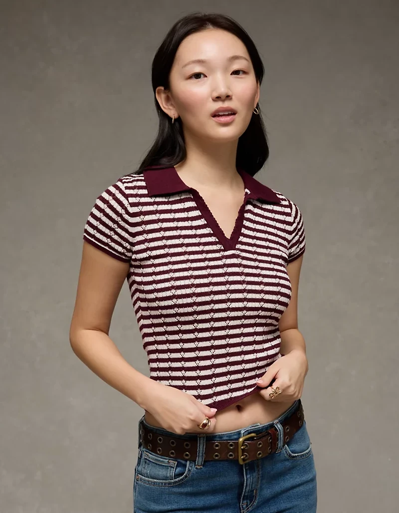 AE Short-Sleeve Pointelle Sweater Polo