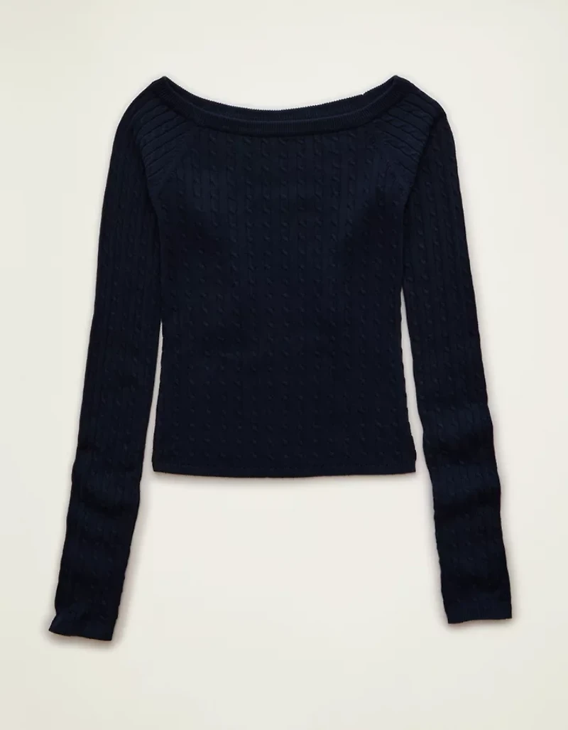 Chandail en tricot torsadé ajusté et à épaules dénudées AE