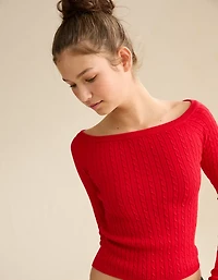 AE Fitted Off-the-Shoulder Cable Knit Sweater