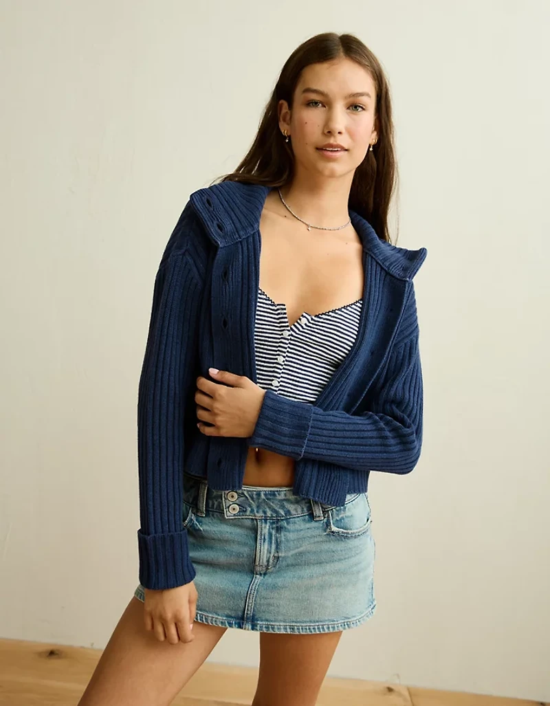 Cardigan boutonné à col cheminée AE