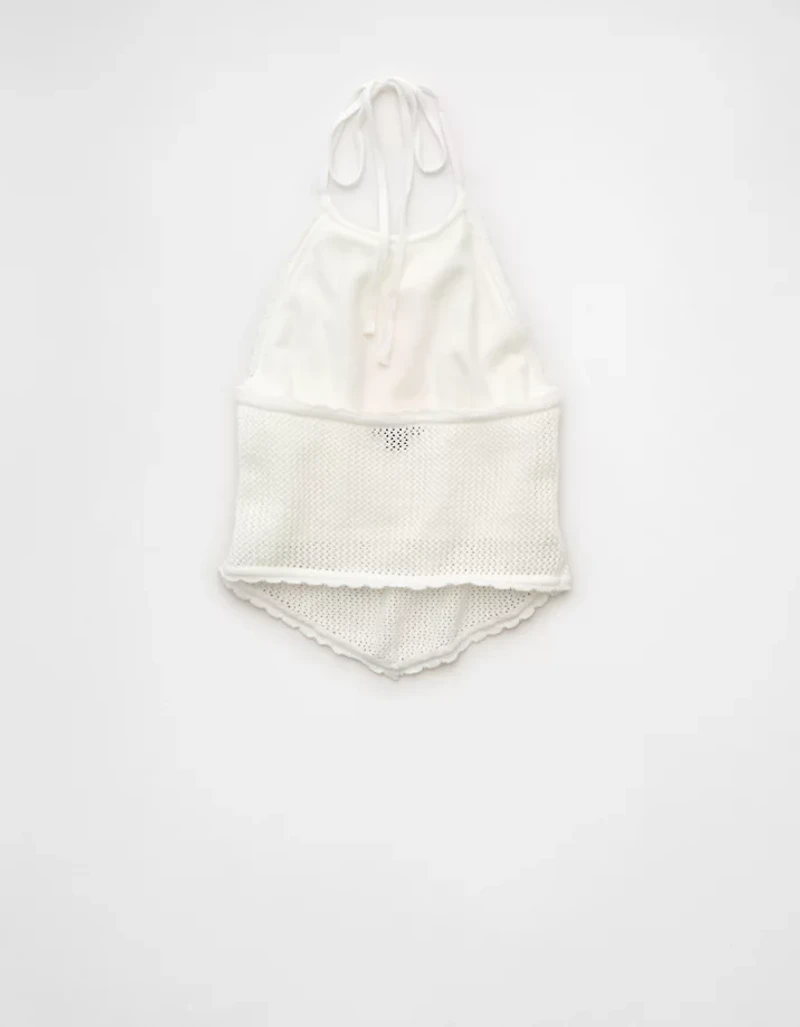 AE Cropped Open-Back Knit Halter Top