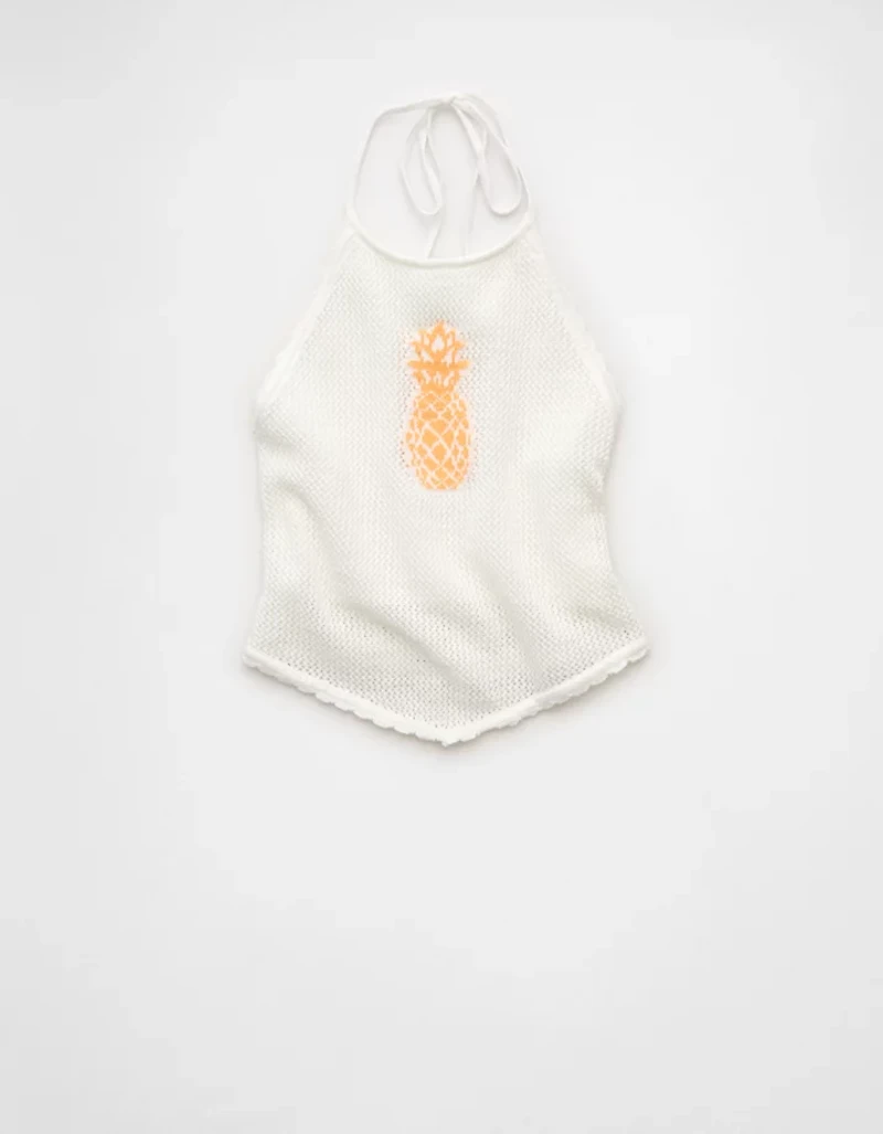 AE Cropped Open-Back Knit Halter Top